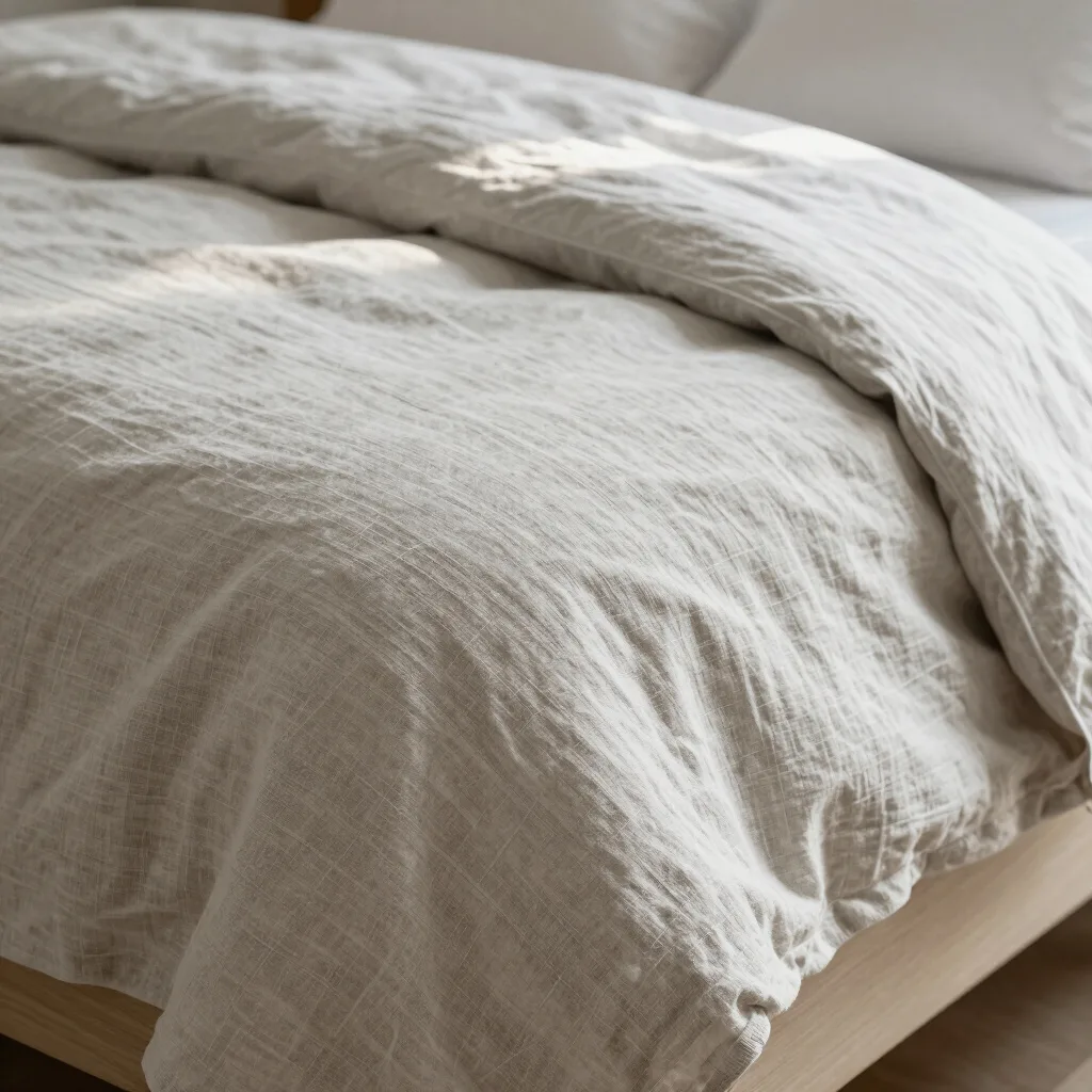 Soft natural light across neatly made linen bedding